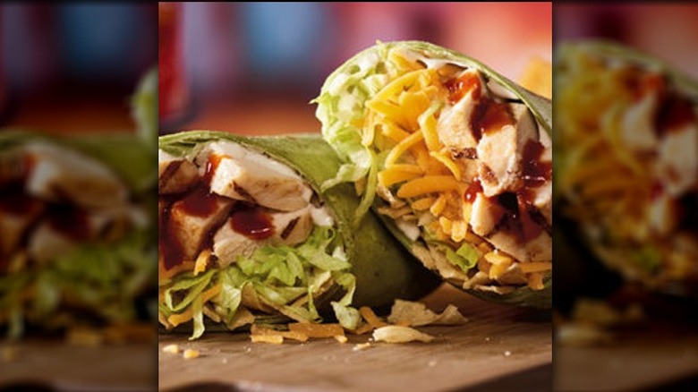 BBQ chicken and cheese on green wrap