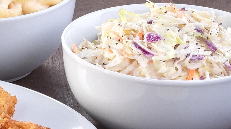 Coleslaw in white bowl