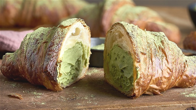 Matcha filled croissant pastries