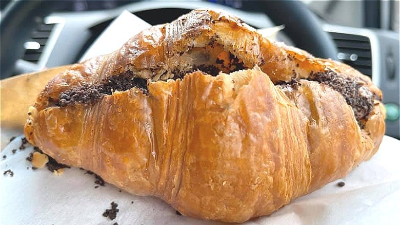 Chocolate croissant in car