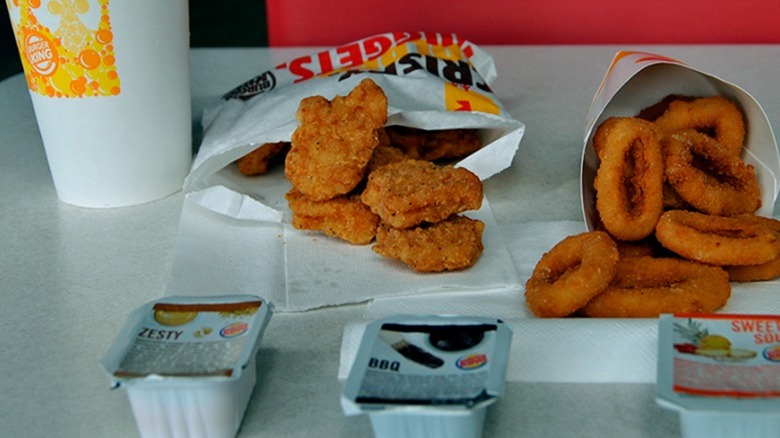 Burger King onion rings and nuggets with sauces 