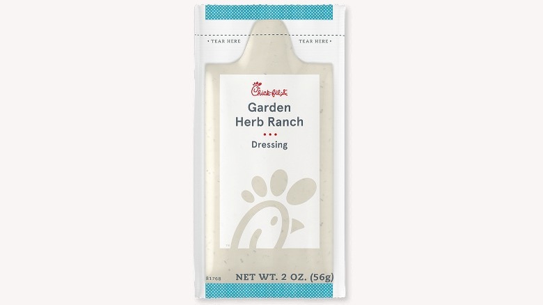 Packet of Chick-fil-A ranch dressing on white background