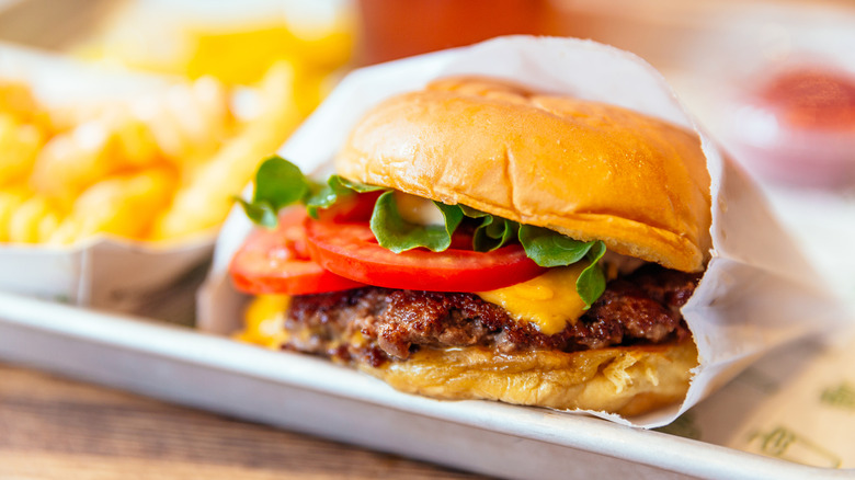 fast food burger on tray