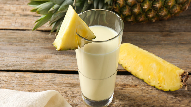 fresh pineapple smoothie in glass