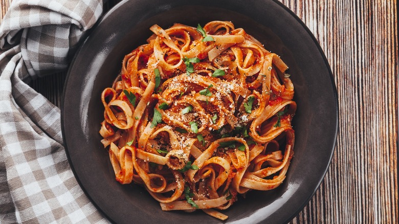 bowl of pasta with tomato sauce