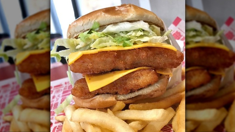 Jack in the Box deluxe fish sandwich and fries