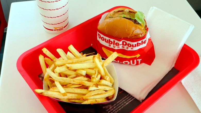 In-N-Out fries in a container with a burger