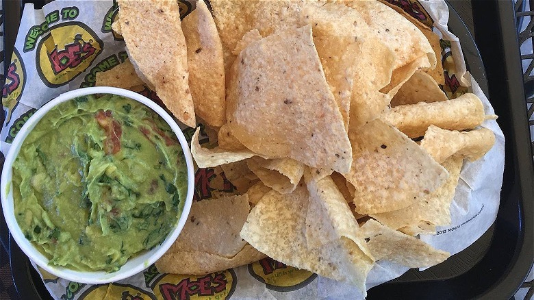 Chips and guacamole in basket