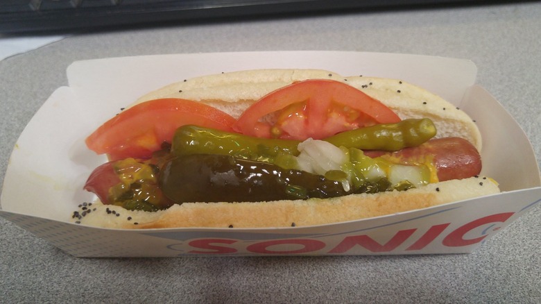 Sonic Chicago dog on counter