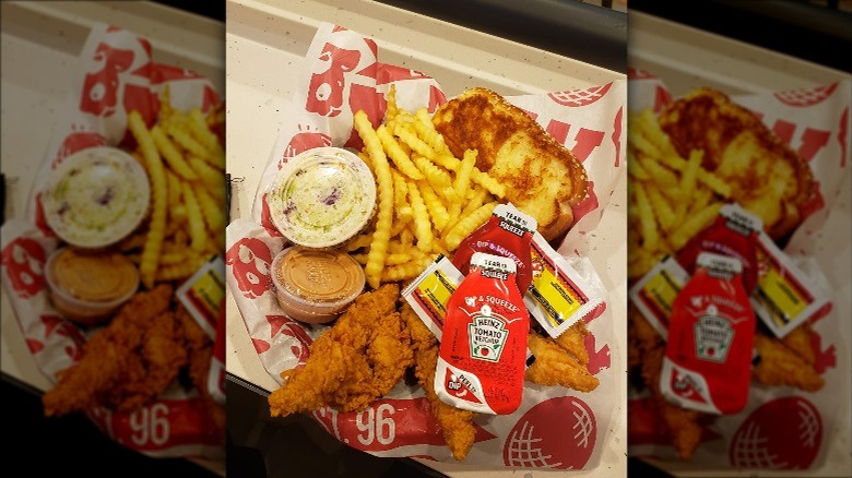 chicken meal with ketchup at Raising Cane's