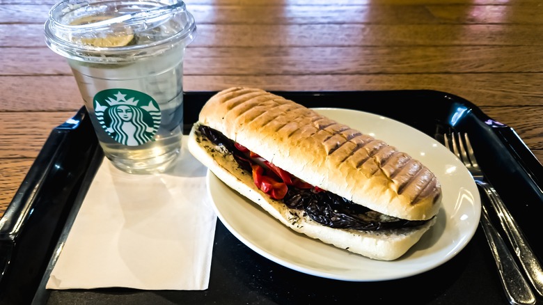 Sandwich and drink from Starbucks