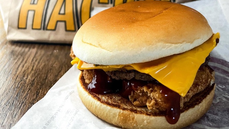 McDonald's Crunchy Double on table