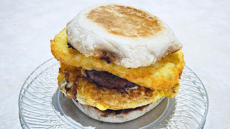 hash brown McMuffin on plate