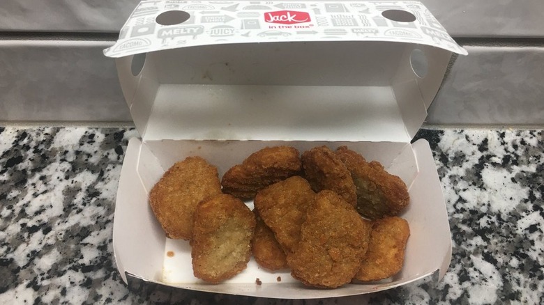 Jack in the Box nuggets on counter