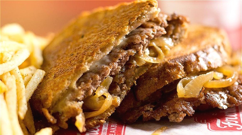 Grilled patty melt with fries