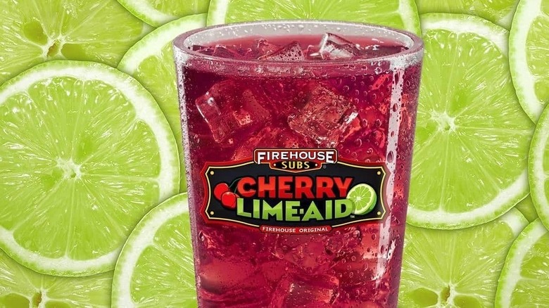 Firehouse Subs Cherry Lime-Aid on background of lime slices