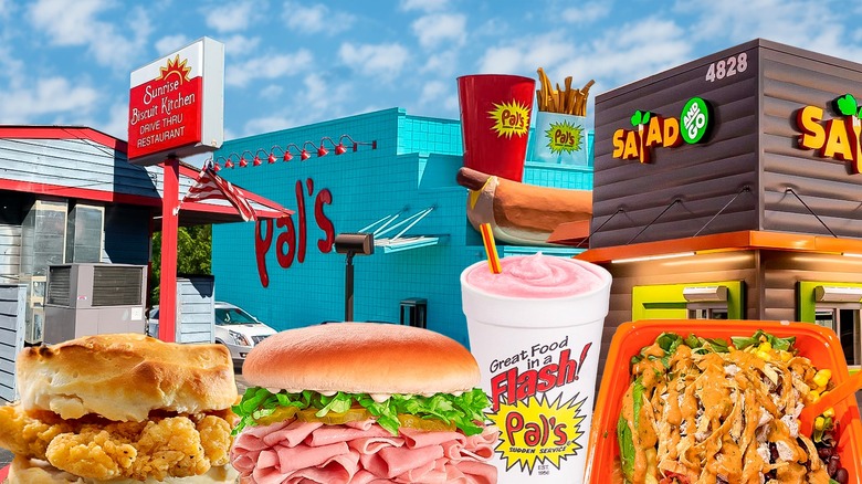 composite image of drive thru signs and food