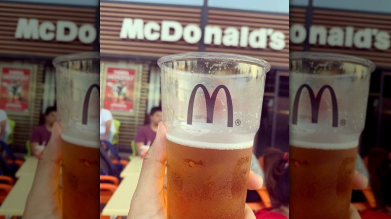 McDonald's fast food with beer