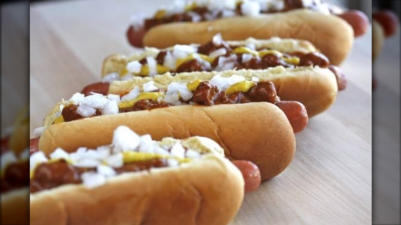 A line of coney dogs