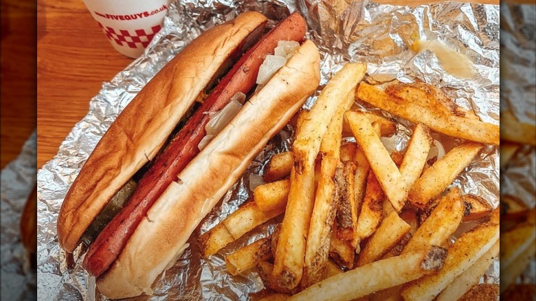 Five Guys hot dog and fries