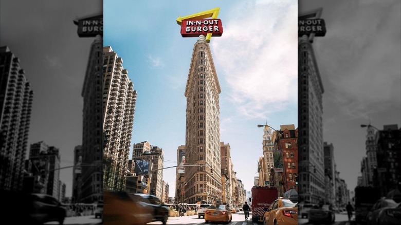 In-n-Out Burger sign on the New York flatiron building