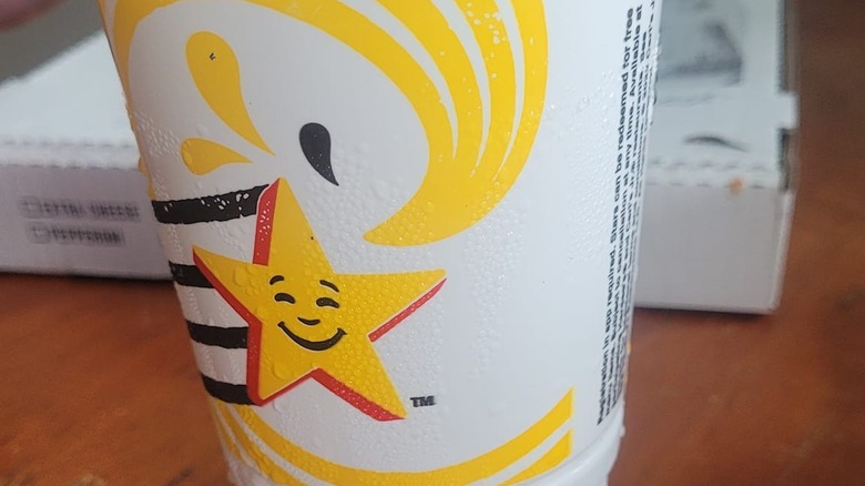 Close up of Hardee's iced tea cup