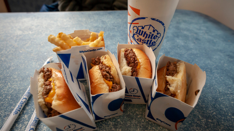 White Castle sliders and drink