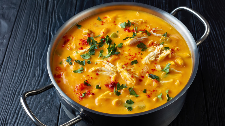 Chicken with pumpkin curry sauce