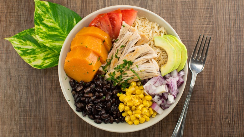 Chicken burrito bowl with sweet potato