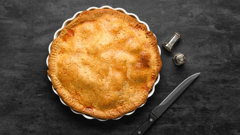 Chicken pot pie on black table