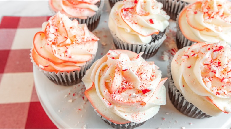 chocolate peppermint cupcakes on plate