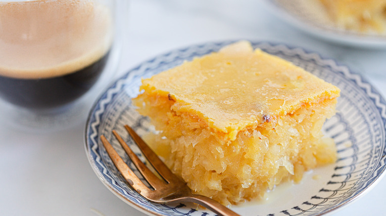 close up on cake slice on plate