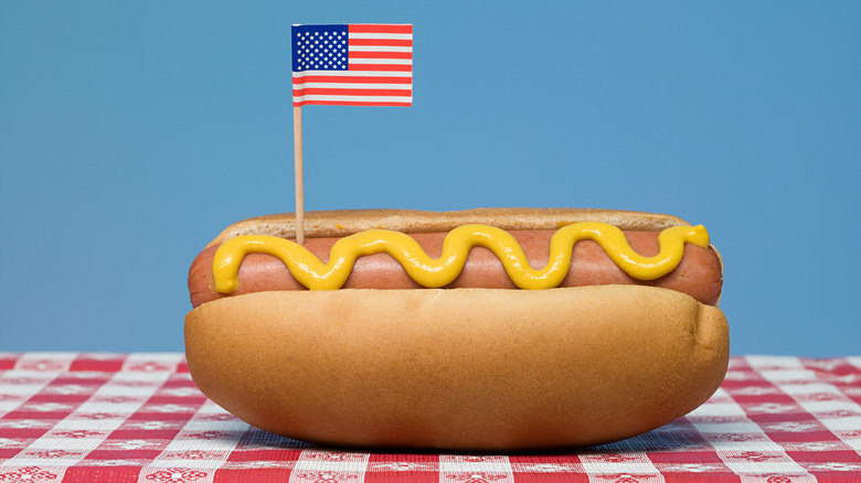 hot dog with American flag