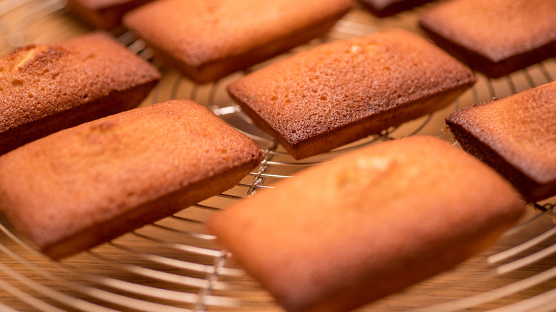 A batch of baked financier small cakes 