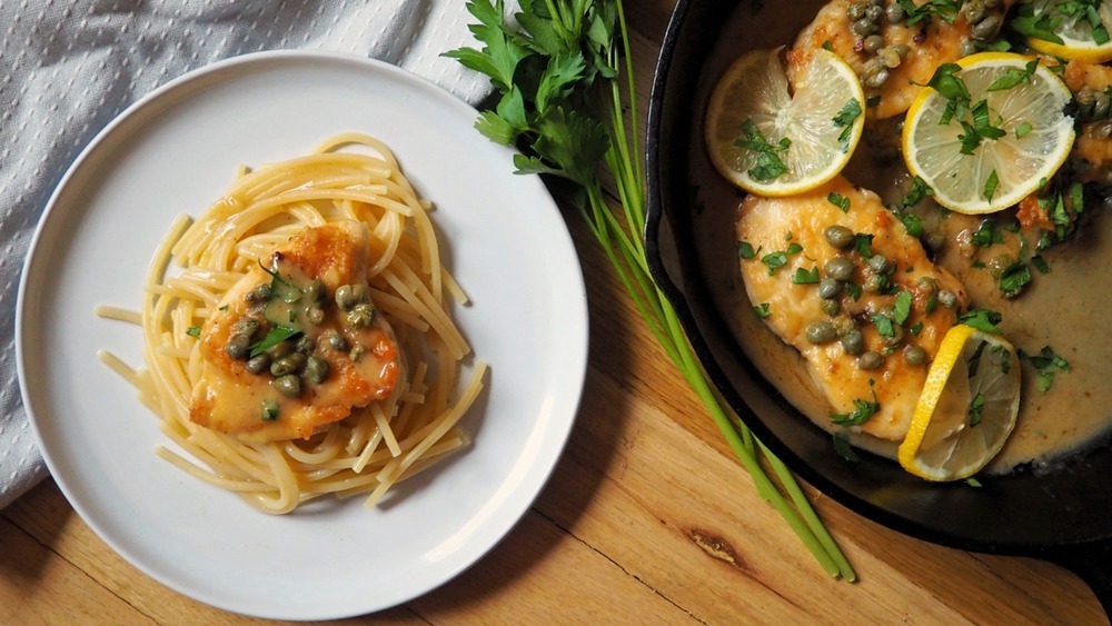 homemade chicken piccata with pasta