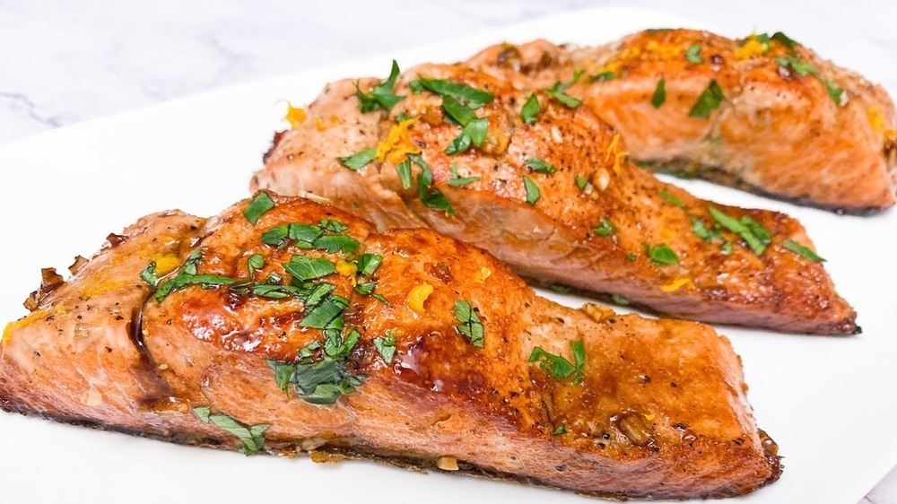 homemade salmon with honey glaze and herbs