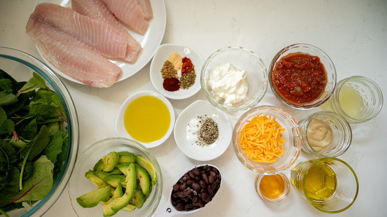 ingredients for fish taco salad bowl