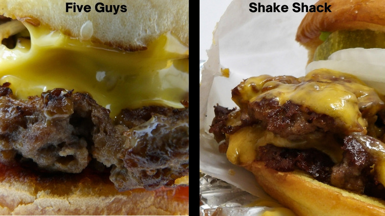 Closeup on Five Guys and Shake Shack meat