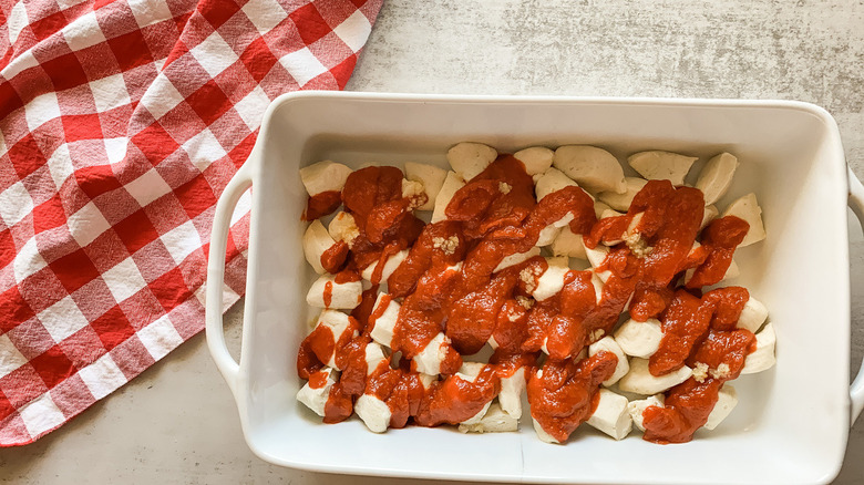 cut-up biscuits with marinara sauce