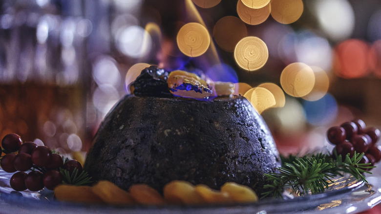 Christmas pudding flambéed 