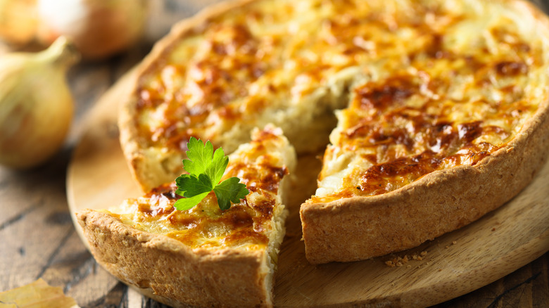 Cheese egg quiche on platter