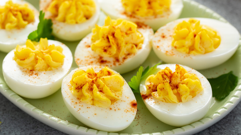 deviled eggs on platter