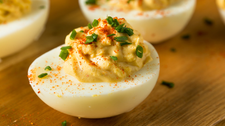 deviled egg with green onions