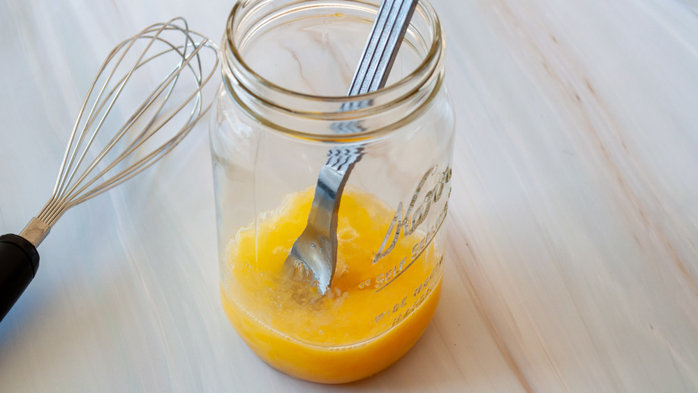 whisked eggs in jar