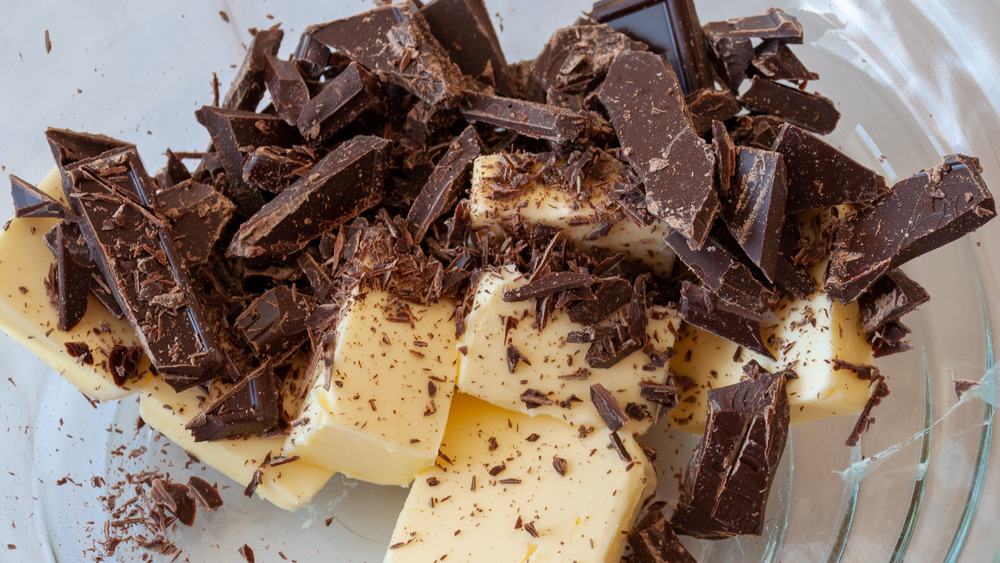 chopped chocolate and butter in bowl