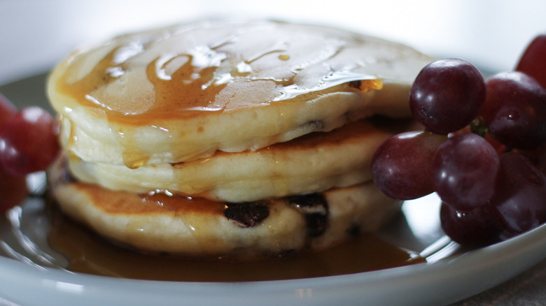 Chocolate chip pancakes on a plate