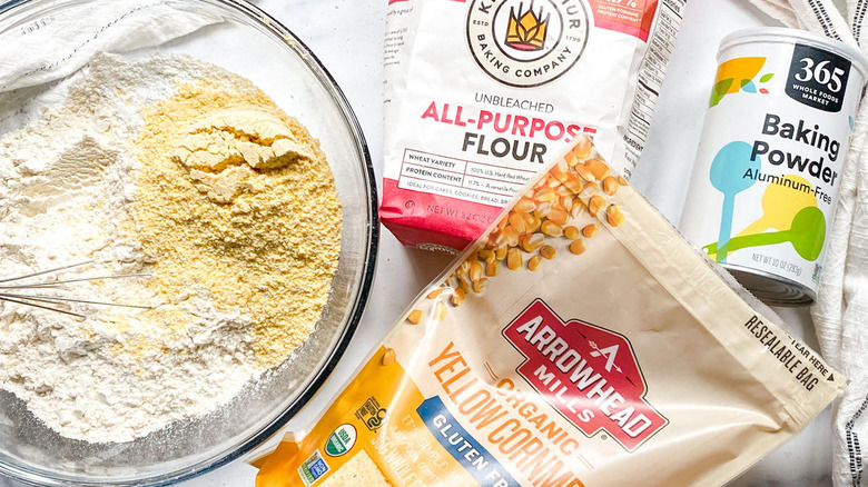 Dry ingredients for fluffy cornbread muffins