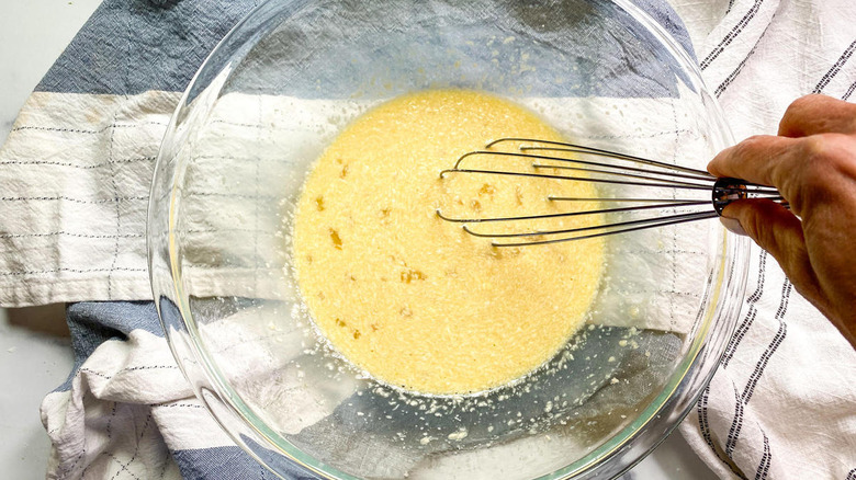 wet ingredients for fluffy cornbread muffins