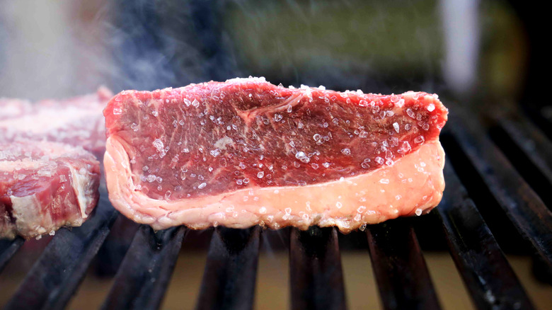 Picanha on a grill with salt