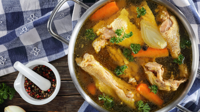 Chicken stock simmering